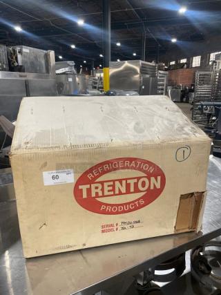New Trenton Refrigeration evaporator unit in original box. Model TLA43, SN T94D01068, 115V, single phase, low-profile design.