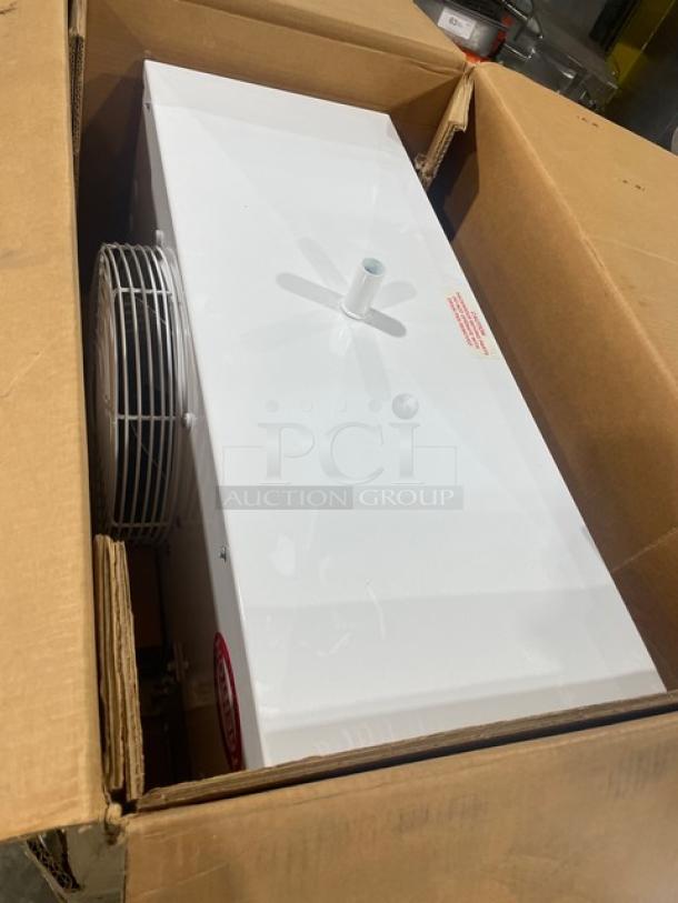 New Trenton Refrigeration TLA43 evaporator unit in box; white, low-profile, 115V, electric, SN: T94D01068.