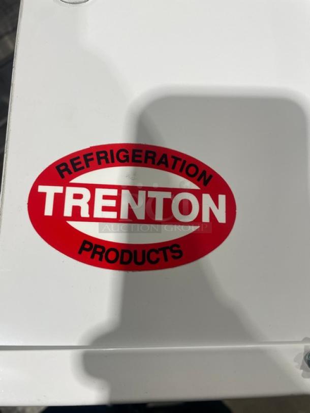 Trenton Refrigeration evaporator unit, model TLA43, white, new, electric, 115V, 1 phase, red brand label visible.