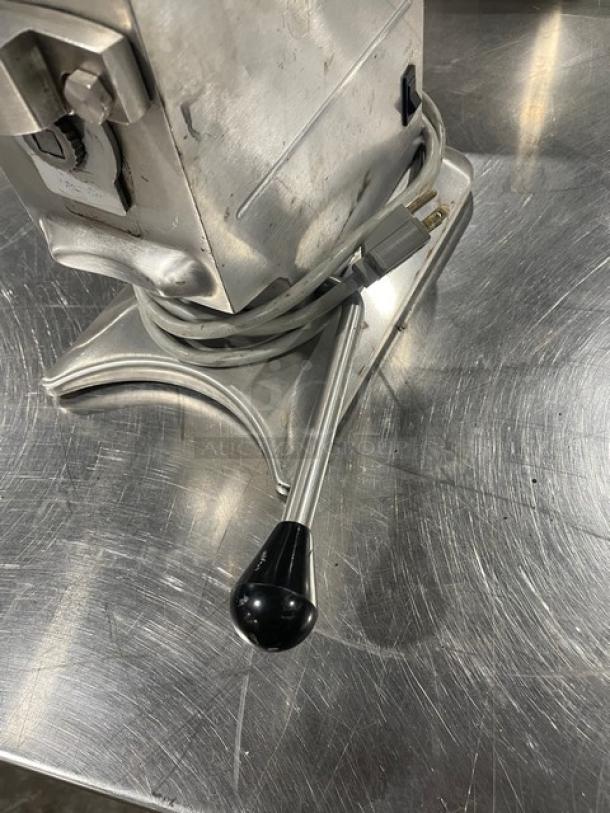 Edlund Model 270 commercial stainless steel electric can opener, 2-speed, countertop design, with visible power cord.