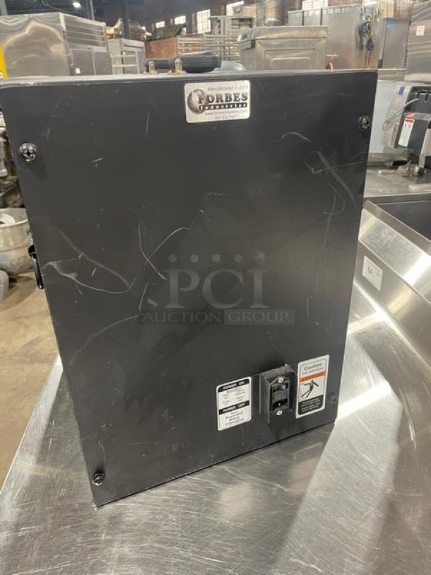 Forbes Ultra Series 3-Tier Insulated Food Carrier, Model 6272, black with stainless steel interior, 120V, visible labels.