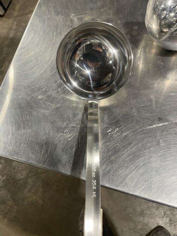 Adcraft commercial stainless steel 12 oz. ladle, model LD-12, new condition, engraved with "12 oz 354 ml."