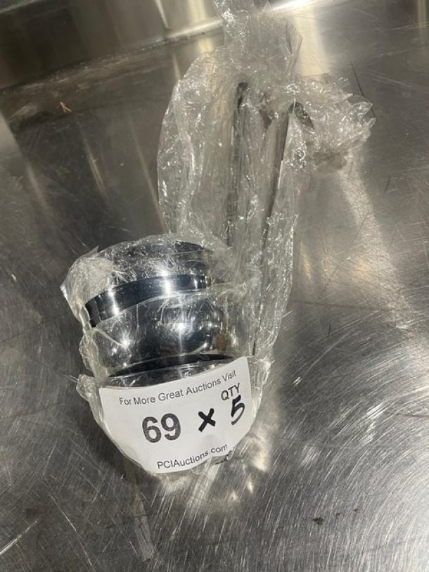 Adcraft 12 oz stainless steel serving ladle, model LD-12, new condition, wrapped in packaging. Quantity label shows "69 x 5."