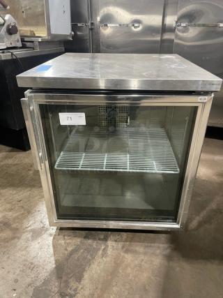 True Commercial Stainless Steel Single Glass Swing Door Undercounter Low Profile Merchandiser Refrigerator! With Poly Coated Wired Rack! Model: TUC-27G-LP-HC-LD SN: 8708684! 115V 1 Phase! - Item #1221976