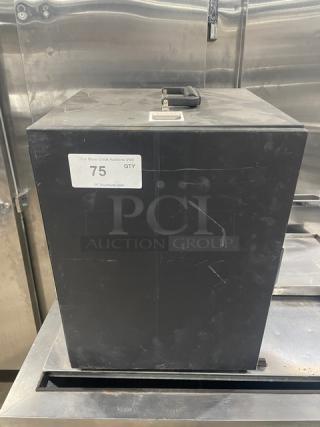 Forbes Ultra Series Commercial 3-Tier Insulated Black Hot Box, Model 6272, with stainless steel interior, 120V, shows handling wear.