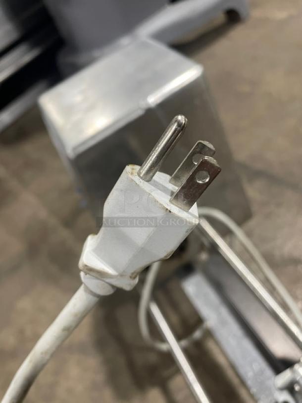 Hobart Model 403 commercial stainless steel meat tenderizer, electric, on legs, 115V, 1 phase, white power plug shown.