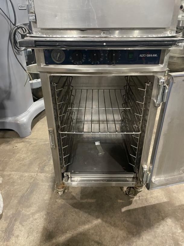 Alto-Shaam 1000-TH/II Halo Heat double stack oven, stainless steel, wired racks, on casters, electric, 208-240V, 1 phase.