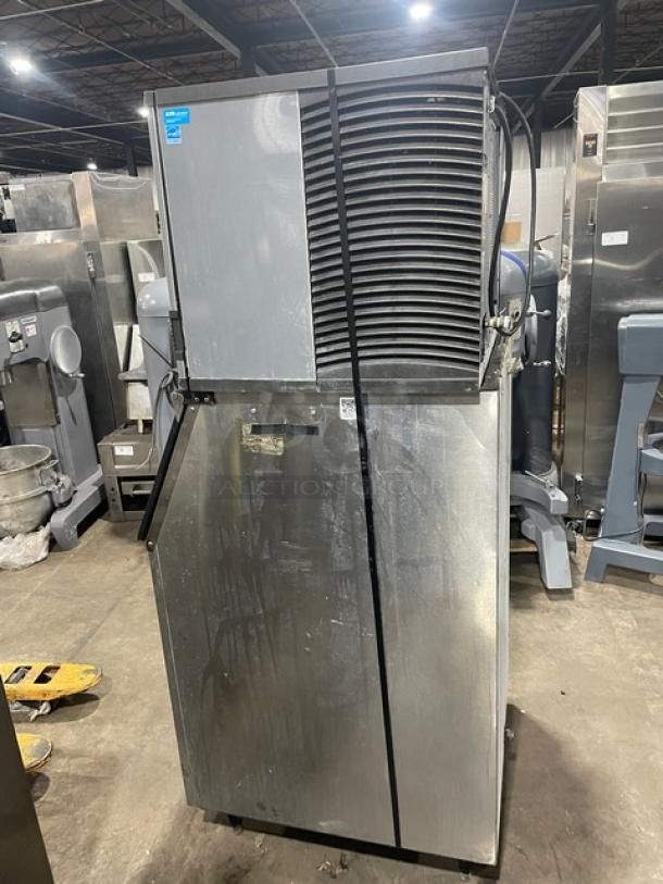Manitowoc Indigo Series stainless steel ice maker, model ID0452A161, with bin, Energy Star certified, on legs, used condition.