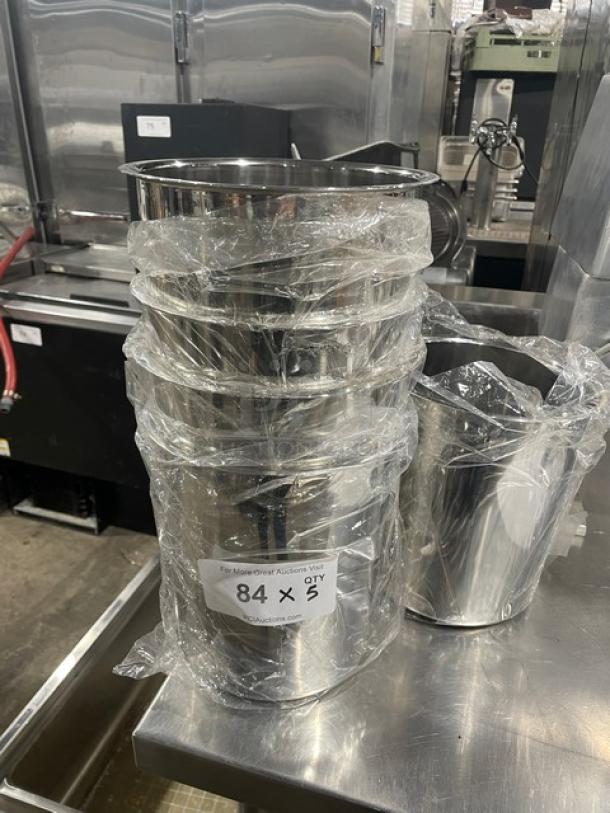 Adcraft BMP6 6-quart bain marie pot, stainless steel, mirror finish, wrapped in plastic, new condition.