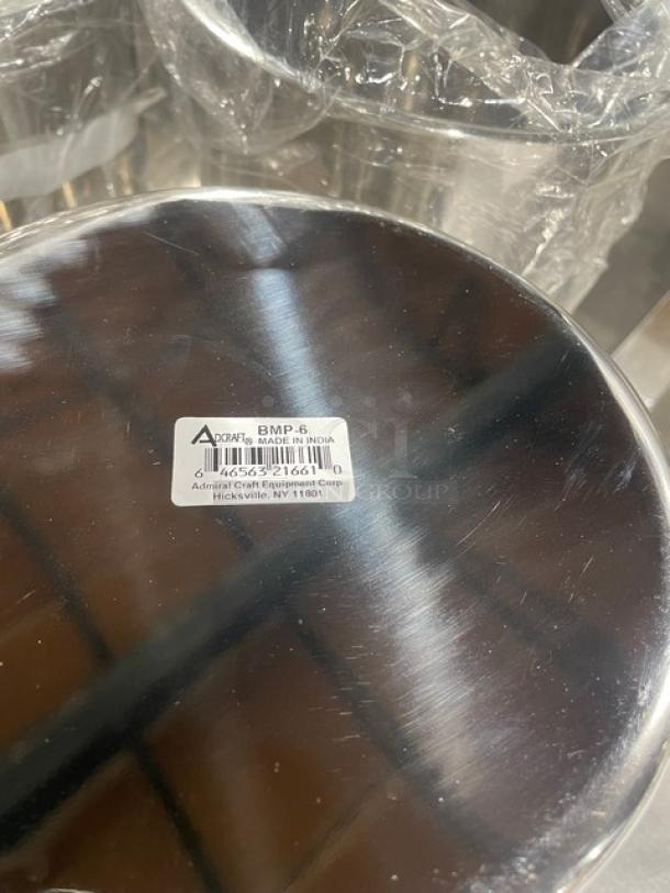NEW Adcraft BMP6 Bain Marie Pot, stainless steel, 6 quart, mirror finish, model label visible, made in India.