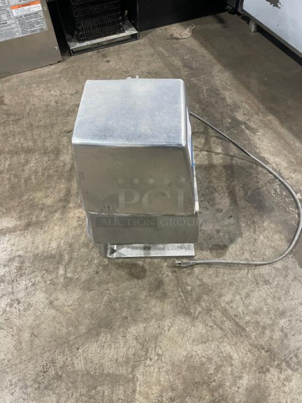 Hobart 4031 commercial stainless steel meat tenderizer, electric-powered, countertop model, on legs, 115V, used condition.