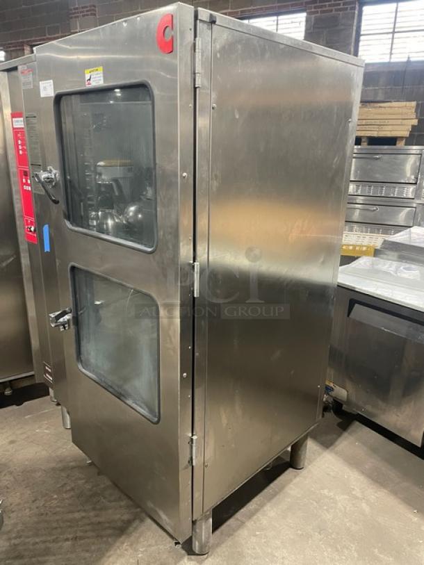 Alto-Shaam Combitherm 2020G commercial stainless steel full-height combi oven with rack, on legs, natural gas, 110-120V.