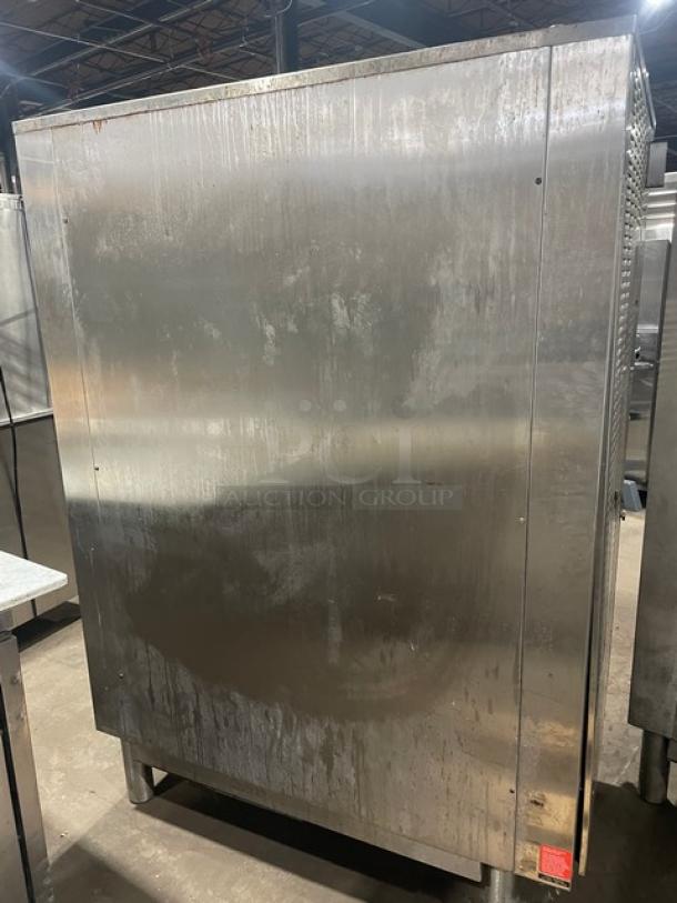 Alto-Shaam Combitherm 2020G stainless steel combi oven, natural gas, on legs, includes full roll-in rack, pre-owned.