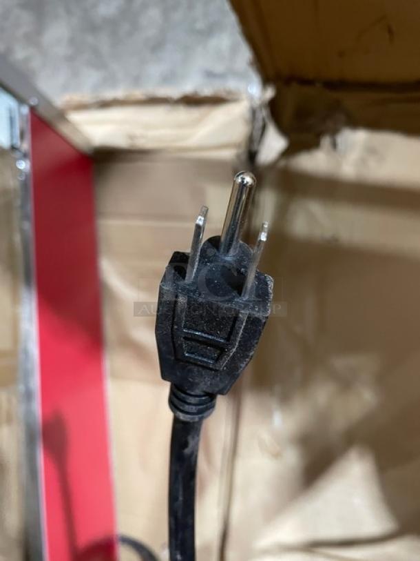 Cozoc Commercial Electric Pizza Warmer, new, red/black, Model PW5002-10-18, round wire shelf, 120V plug shown.