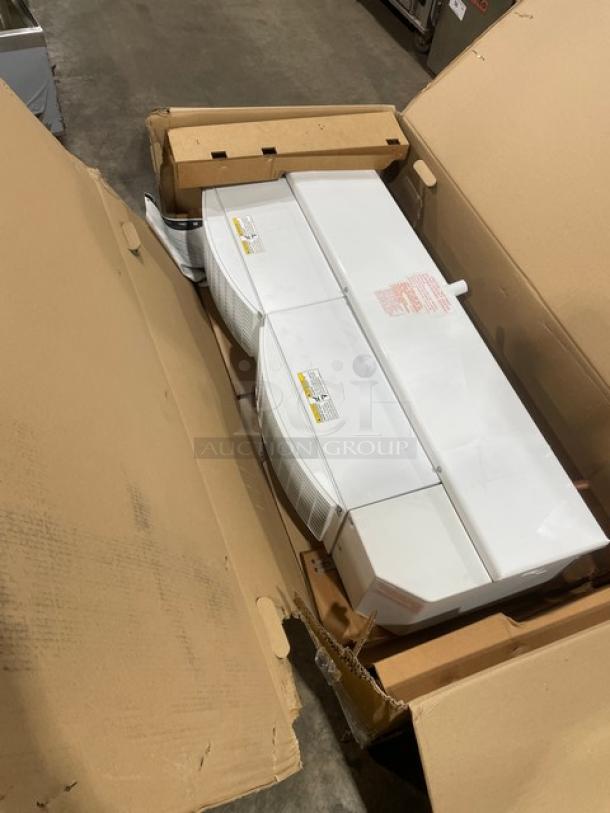 Heatcraft ULE068BEA Reach-In Unit Cooler, white, new condition, 230V, 1 phase, in original packaging with labels visible.