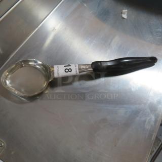 Vollrath 4oz Spoodle, Model 6412420, new condition, black handle, stainless steel, marked #18.