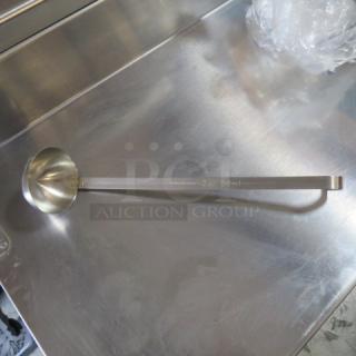 New stainless steel 2oz ladle with 2XBID marking, durable and ideal for precise serving; measures 59ml.