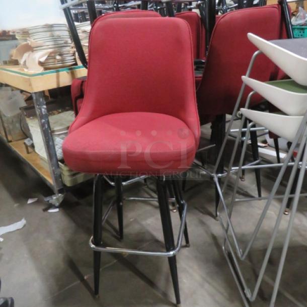 Red Barrel Back Counter Height Chair with footrest, features a cushioned seat and back, black legs, and chrome footrest.