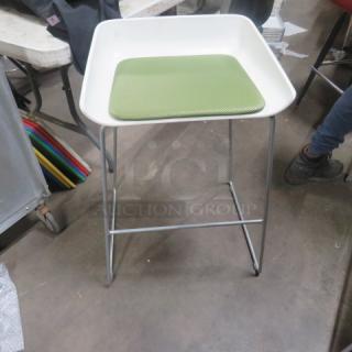 Metal Stool With A Green Cushioned Seat. 3XBID - Item #1219308