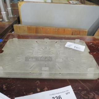 Full Size Drain Shelf, clear plastic, good condition, model 5XBID, visible markings: auction tag with lot number.