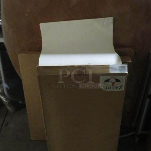 Box of 100 filter sheets, 17.5x28 inches, model 4XBID, new condition, packaging intact with visible markings.