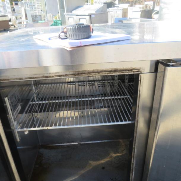 Blue Air 3-door worktop refrigerator, model BLUR72, with three racks, on casters. Measures 72x30x36 inches.
