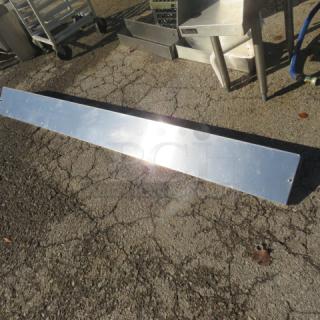 Stainless steel wall mount shelf with brackets, 78x8x7.5 inches, in good condition, reflective surface.