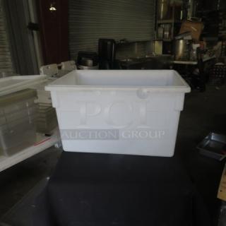 Cambro 22-gallon white food storage container, durable plastic, good condition, ideal for bulk storage.