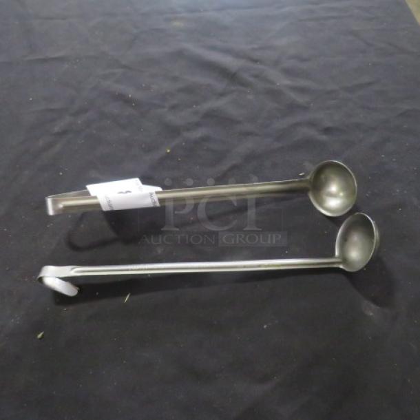 1oz stainless steel ladle, two units, excellent condition, with handle tags marked "2XBID."