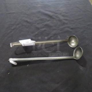 1oz stainless steel ladle, two units, excellent condition, with handle tags marked "2XBID."