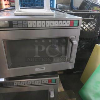 Panasonic Commercial Microwave, Model NE-12521, stainless steel, keypad controls, 16.5x21x12 inches, 120 Volt.