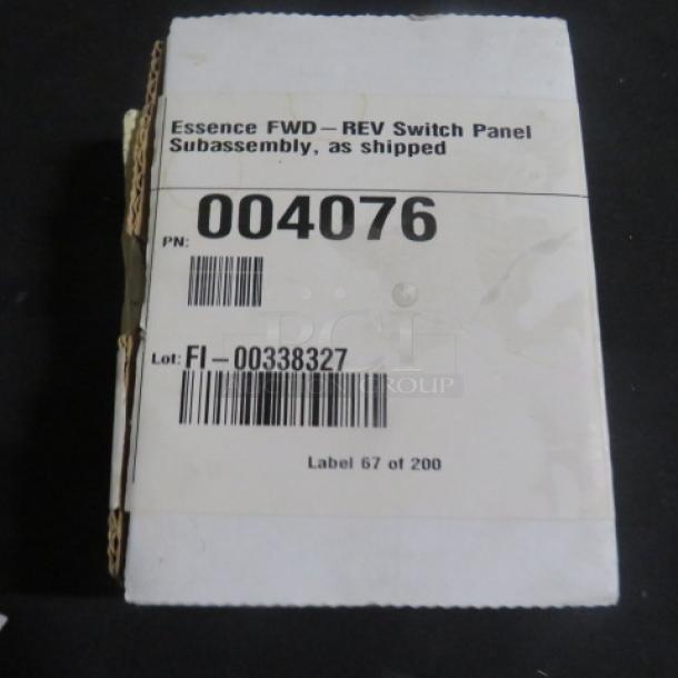 One Essence FWD Switch Panel Assembly in packaging, labeled "Essence FWD - REV Switch Panel Subassembly." PN: 004076, Lot: FI-00338327.