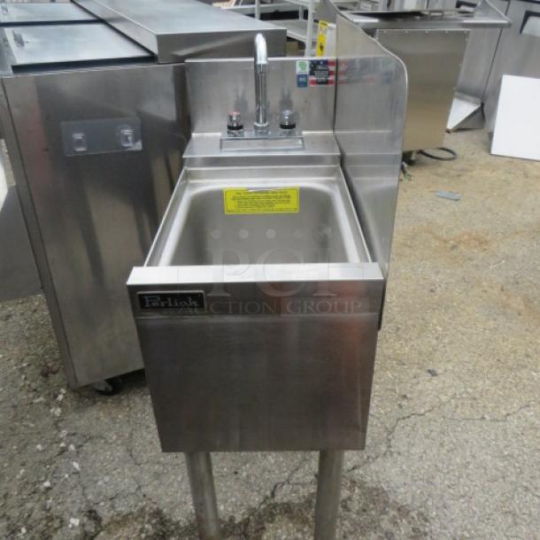 Perlick underbar sink with faucet, 12x24x40 inches, stainless steel, includes visible labels and Perlick branding.