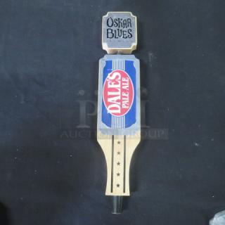 Oskar Blues Dale's Pale Ale beer tap handle, wood with blue and red label, star design, excellent condition.