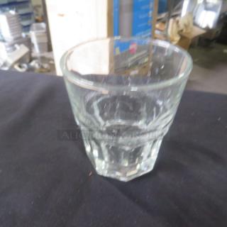 Clear glass rocks glass, 12XBID model, faceted design, used condition, no visible chips or cracks.