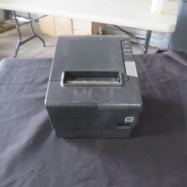 Epson Thermal Printer M244A in used condition, black exterior, visible ports, and controls. Ideal for business use.