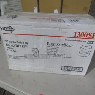 Case of NCCO POS Printer Rolls, model #1300SP, 1-ply, 3-1/8" x 230', featuring EarthSafeBond Recycled Fiber.