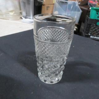 Cut glass beverage glass with diamond pattern, clear, excellent condition, no visible markings, 10XBID model.