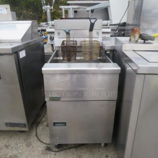 One Pitco Natural Gas Deep Fryer With 2 Baskets On Casters. Model# SG18. 19.5X34X44. $4605.00 - Item #1223157