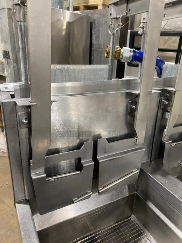 Frymaster dual-tank stainless steel fryer, model 2FQG30U0ZQTZBNG, with basket hanger and backsplash.