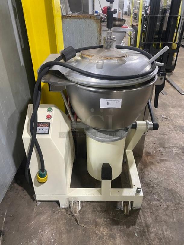 Stephan VCM44 heavy-duty mixer with stainless steel tilting bowl, 208V, on casters, visible labels, good condition.