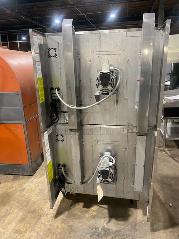 Alto-Shaam 2018 Platinum Series double stacked convection oven, model ASC-4G, natural gas, thermostatic controls, on casters.