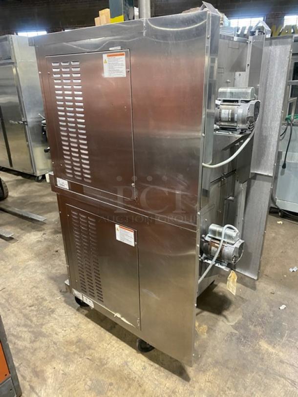 Alto-Shaam ASC-4G double stacked convection oven, stainless steel, natural gas, thermostatic controls, on casters, 2018 model.