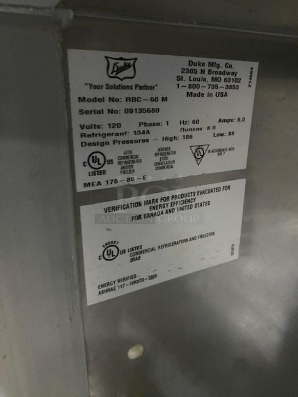 Duke Commercial 2 Door Bar Back Refrigerator, Model RBC60M, Stainless Steel with Wooden Style, Upturned Backsplash, 120V.