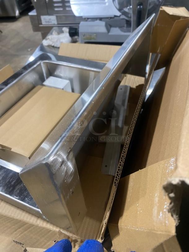 Mixrite stainless steel hand washing sink, model MRS-HS-18, new in box with back splash, commercial use.