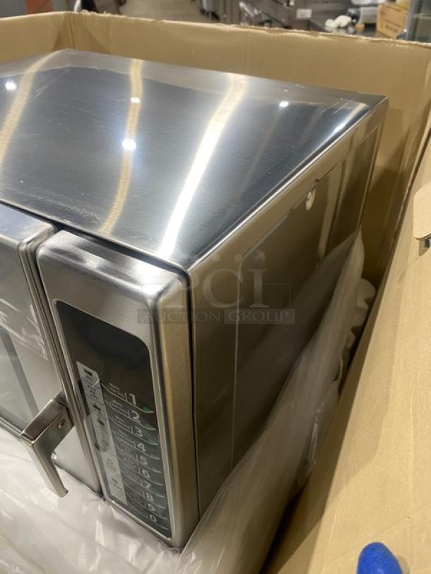 Menumaster RFS12TSW commercial microwave oven, stainless steel, digital controls, new condition, in box.