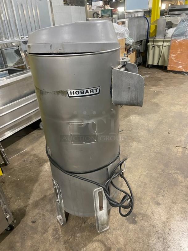 Hobart commercial potato peeler Model 6460C, 60 lb capacity, electric 115V, with stand, working condition, visible labels.