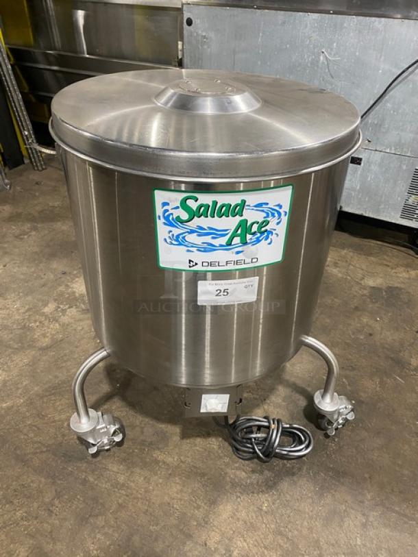 Delfield Salad Ace Series 20 Gal. Commercial Salad/Vegetable Dryer, Model SALD1. Stainless steel, on casters, electric-powered.