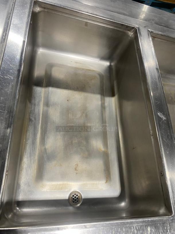 Wells Commercial Stainless Steel Electric 3-Well Steamtable, Model MOD300TDM, with single undershelf, on legs.