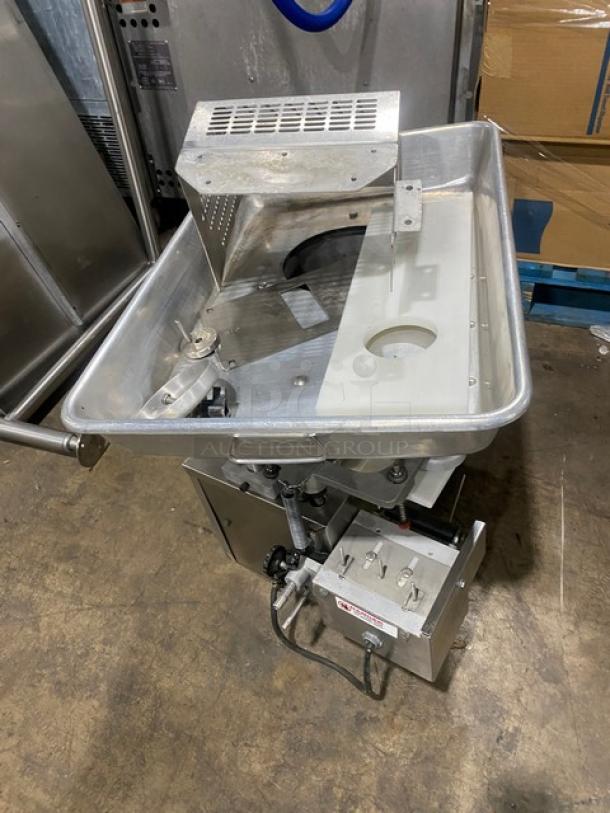 Commercial stainless steel electric burger/patty forming machine, 115V, 1 phase, countertop model, excellent condition.